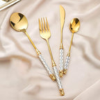 Luxury 16 Pieces Silverware Set for 4, Modern Unique Stainless Steel Gold Flatware Cutlery Set, Eating Tableware Utensils for Home Restaurant Wedding Party