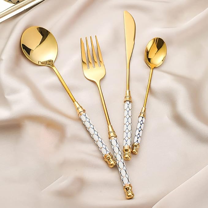 Luxury 48 Pieces Silverware Set for 12, Modern Unique Stainless Steel Gold Flatware Cutlery Set, Eating Tableware Utensils for Home Restaurant Wedding Party