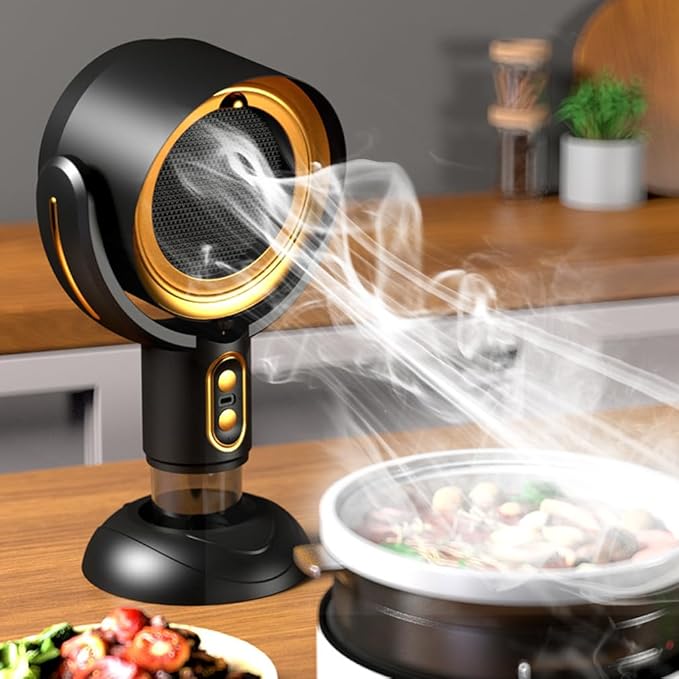 Portable Range Hood, Desktop Range Hood with 2 Speed Exhaust Fan, Detachable Aluminum Filter, Large Oil Collection Cup, Portable Kitchen Exhaust Fan for Indoor BBQ, Hot Pot Camping Trips Home (Gold)