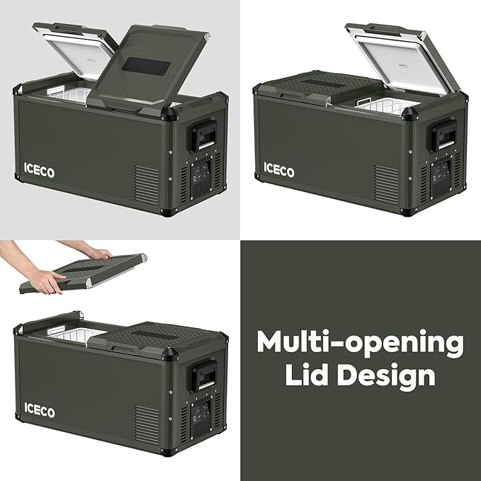 ICECO VL75ProD 75L Dual Zone Refrigerator, Portable Fridge with SECOP Compressor, Multi-directional Lid, 0-50°F, APP Control, Dual USB 12/24VDC&110-240VAC, Car Refrigerator| With Camping Chair-Grey