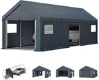 MFSTUDIO 13x24 Heavy Duty Carport, Outdoor Shades Portable Storage Shelter Garage with Rolled up Zipper Doors, Extra Large Car Canopy Tent with Roll-up Sidewalls for Boat Truck Party