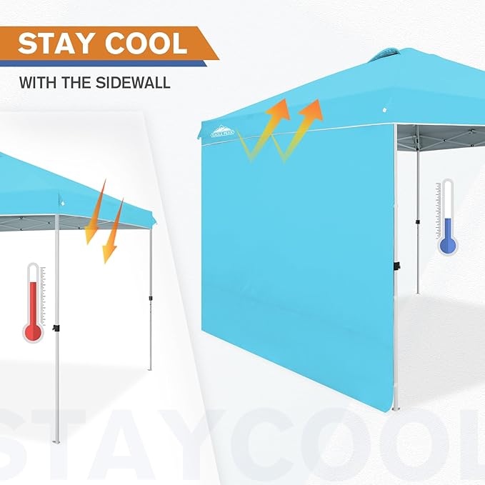 EAGLE PEAK Commercial Canopy 10x10 Pop Up Canopy Tent with 1 Sidewall, Easy Setup Heavy Duty Instant Event Shelter for Vendors & Markets, Outdoor Sun Shade, Light Blue