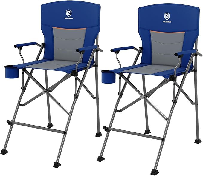 EVER ADVANCED 2 Pieces Tall Camping Camping Directors Chair with Cup Holder 31", Bar Height Folding Chair for Camping, Sports with Carry Bag, Mesh Pockets and Footrest, Heavy Duty 300 lbs, Blue