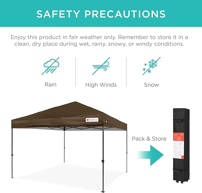 Best Choice Products 10x10ft Pop Up Canopy Tent, Outdoor Shade, 1 Person 1 Minute Set Up, Carry Case, 4 Weight Bags - Brown