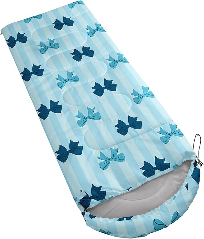 Colorful Bow Sleeping Bag, 3 Season Warm Cool Weather, Hand Drawn Bow Camping Sleeping Bag for Adult, Cute Bowknot Camping Backpacking for Outdoor Traveling Hiking Hunting Gear Equipment