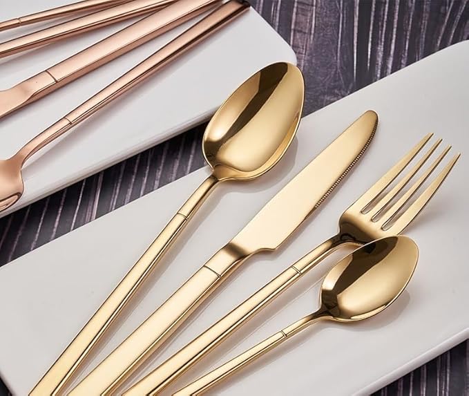 Rose Gold 32-Piece Stainless Steel Flatware Set for 8, Elegant Cutlery Set with Forks & Spoons, Durable 304 Stainless Steel Tableware for Home & Hotel Dining