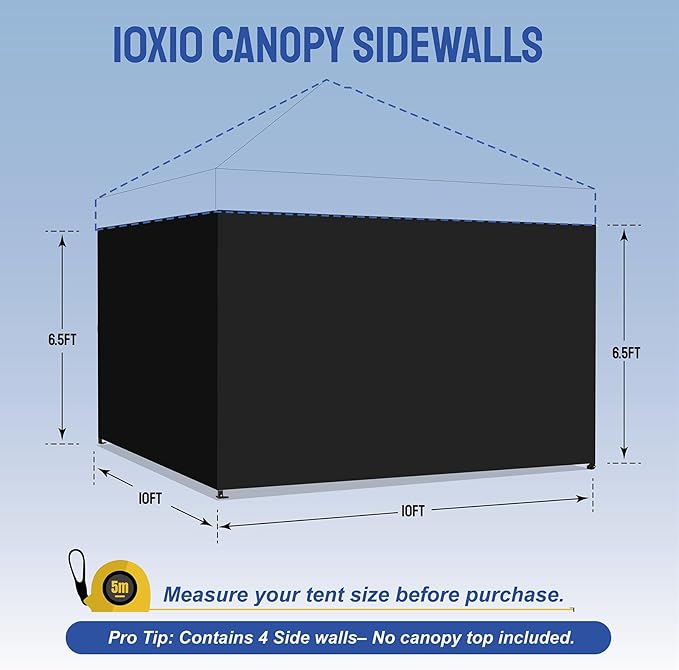 CROWN SHADES 10x10 Canopy Sidewalls (4pck) - Canopy Walls 10x10, Sidewalls for Canopy - Canopy Cover, Canopy Accessories, Black