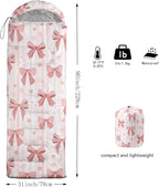 Pink Bow Sleeping Bag,Girly Princess Bowknot Camping Bag for Girls Kids,Pink and White Striped Lightweight Warm Portable Outdoor Indoor-Waterproof Cold Weather Resistant for Camping Hiking