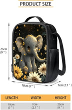Lovely Elephant Sunflower School Backpack Set of 3, Kids Travel Bookbag Hiking Backpack Diaper Bag Insulated Lunch Bag Handbags Pencil Pouch Pen Bag for Purse Fountain Pens, Black Gray
