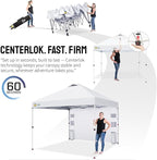 CROWN SHADES Canopy Tent 10x10 Pop Up Canopy Outdoor Shade with Pockets Sidewall, Easy Up Sun Shelter with One Person Set Up Center Lock, Portable Instant Camping Beach Canopy Tents, Grid White