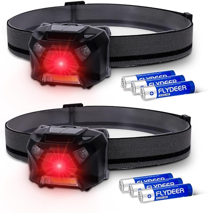 KunHe 2 Pack Red Light Headlamp Suitable for Nighttime Hiking Birdwatching Astronomical Observation Outdoor Camping