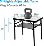 Small Folding Camping Table, 2ft Portable Table with 3 Adjustable Heights, Aluminum Lightweight Foldable Picnic Table with Mesh Layer and Extension Legs for RV, Camp and Indoor (Black Frame)