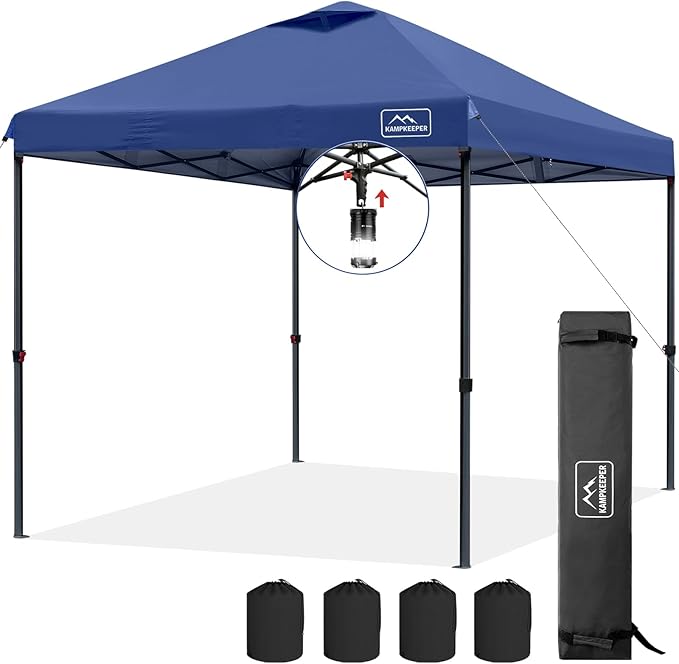 KAMPKEEPER One Person Setup 10x10 Pop up Canopy Tent, Instant Portable Canopy, One Push Outdoor Canopy with 3 Adjustable Heights, Wheeled Carry Bag, Bonus 8 Stakes and 4 Ropes(Navy)