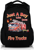 Kids School Backpack for Boys, 17 Inches Fire Truck Backpacks for Primary Elementary Grade, Cartoon Trucks Pattern Large Capacity Bookbag for Children Travel Camp