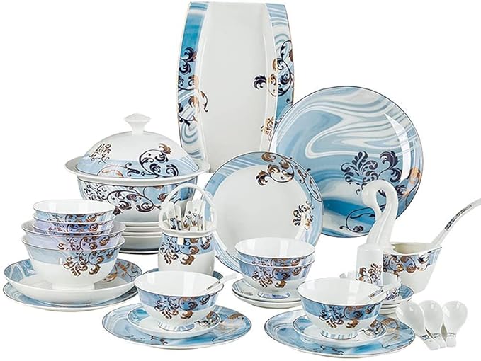 GaRcan Porcelain Square Dinner Plate Sets Ceramic Dinnerware Set 62 Pieces, Bchina Porcelain Dinner Plate Sets,Service for 6, Kitchen Tableware Set