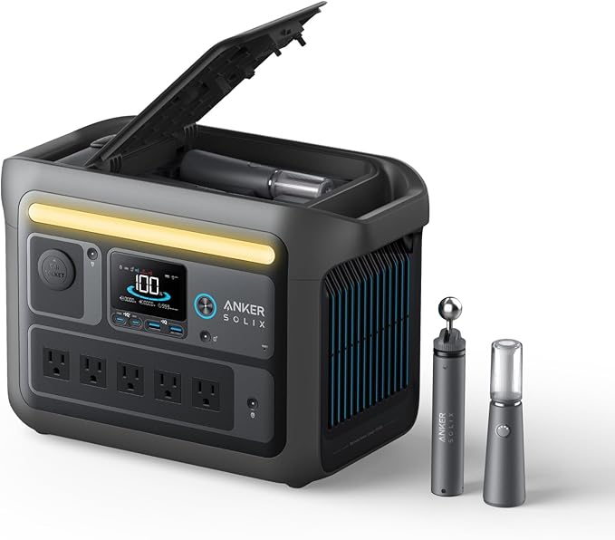 Anker SOLIX C800X Portable Power Station with 100W Solar Panel, 1200W Solar Generator with Camping Lights, 768Wh LiFePO4 Battery for Outdoor Camping, RVs, Road Trip, and Power Outages