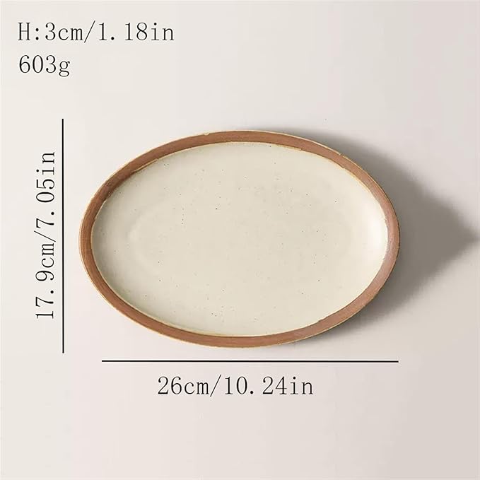 Camping Plates Oval Ceramic Dinner Plate Household Salad Plate Ceramic Tableware Restaurant Kitchen Appetizer Plate Dessert Plate Decorative Plate(Medium)
