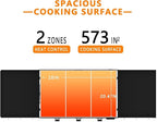 SKOK Foldable Gas Griddle-28 Inch Outdoor Propane Griddle, Portable Flat Top Gas Grill -30000 BTU Propane Fuelled, 2 Burners Table Top Griddle Station with Side Shelves