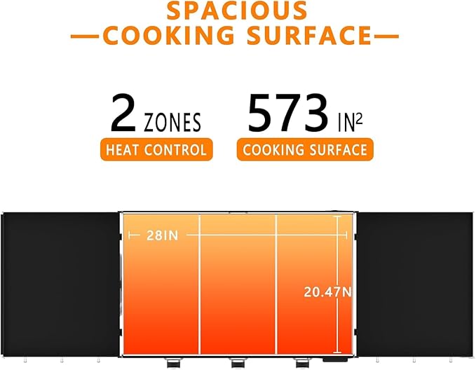 SKOK Foldable Gas Griddle-28 Inch Outdoor Propane Griddle, Portable Flat Top Gas Grill -30000 BTU Propane Fuelled, 2 Burners Table Top Griddle Station with Side Shelves