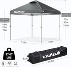 Nazhura 10' x 10' Pop Up Canopy Tent with Sand Weight Bag, Awing for Patio, Freestanding Sun Shelter for Picnic and Camping, One Person Setup, White (Grey)