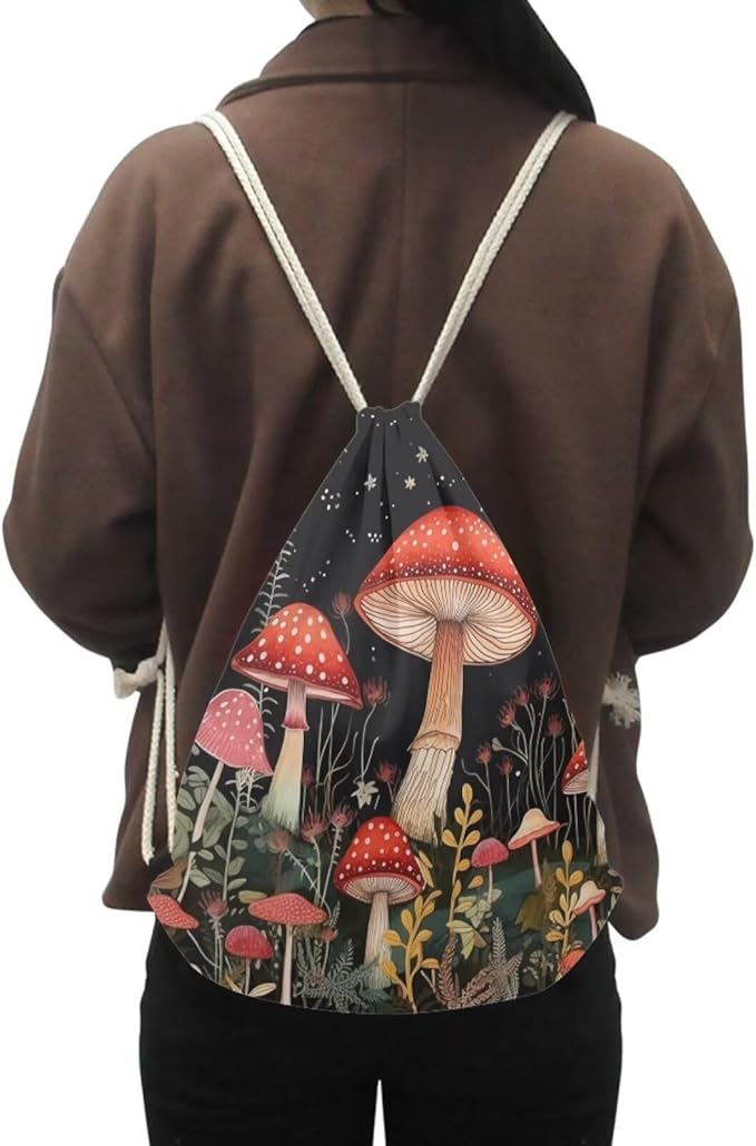 Upetstory Hippie Mushroom Drawstring Backpack Bags Cinch Sackpack Workout Gym Draw String Bag Portable Back Pack for School,Home,Travel,Sports Storage Pouch