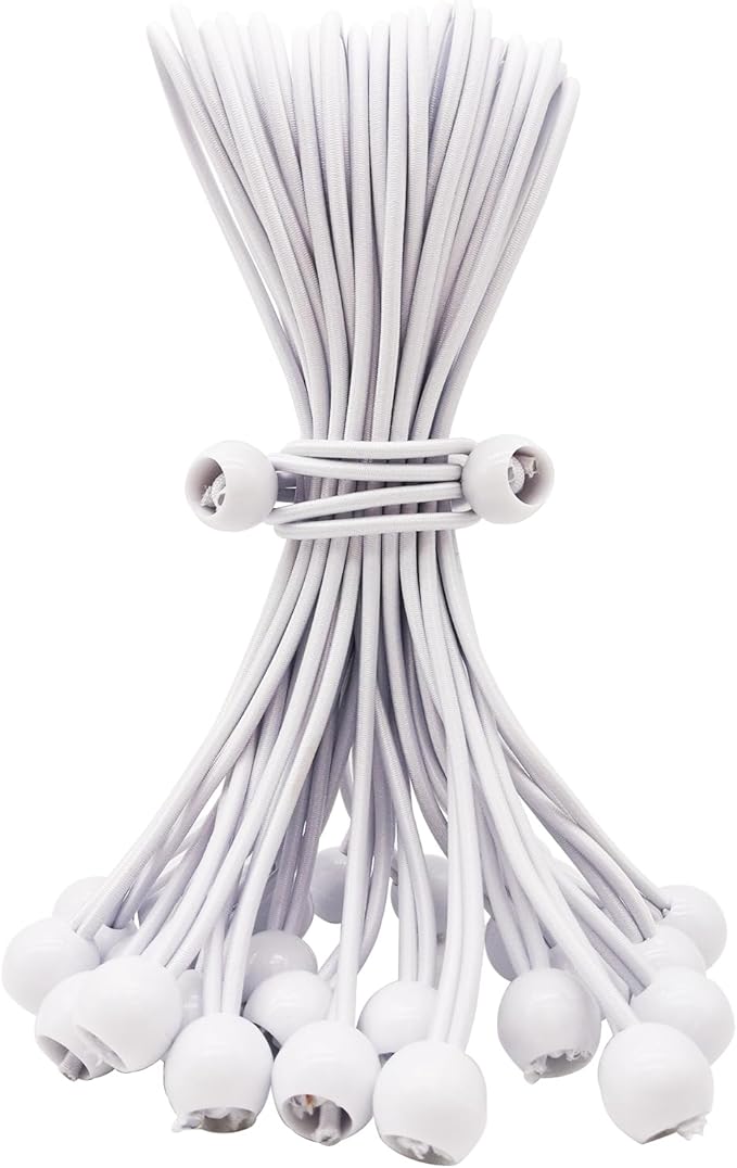Bungee Cord with Ball 25 Pcs, 10 Inch Bungees Balls Heavy Duty Outdoor Tent Accessories for Camping Tarp, Canopy and Fixings (White)