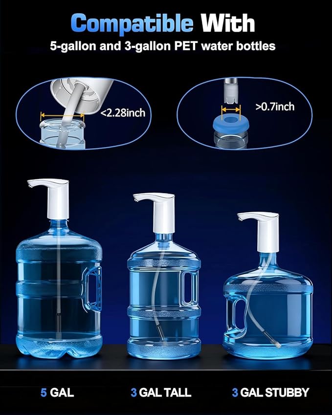 Electric Water Bottle Dispenser for 3-5 Gallon Jug, Automatic USB-C Water Jug Dispenser, Portable Upgraded Submersible Water Pump,High-Power & Silent Operation for Camping Home Office Bedroom