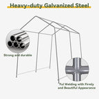 Aoxun 6x8x7 FT Outdoor Portable Storage Shed Tent with Roll-up Zipper Door and Window Portable Carport with Waterproof Tarp Galvanized Steel for Motorcycle, Generator, Bike Storage (Gray)