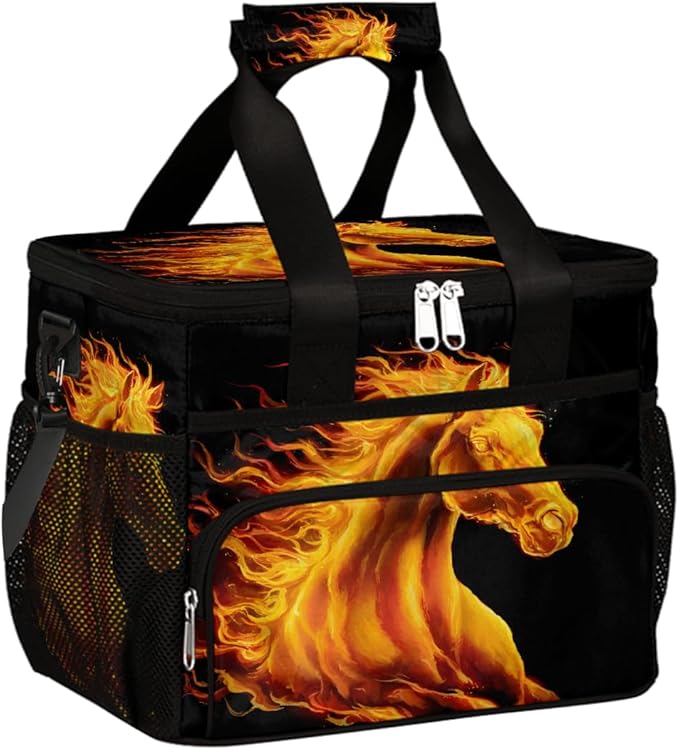 Flame Animals Horse Soft Cooler Bag Insulated Lunch Box for Men & Women, Large Leakproof Lunch Bag Portable Beach Cooler for Work, Picnic, Road Trips,Fishing, Travel, Camping,A-16