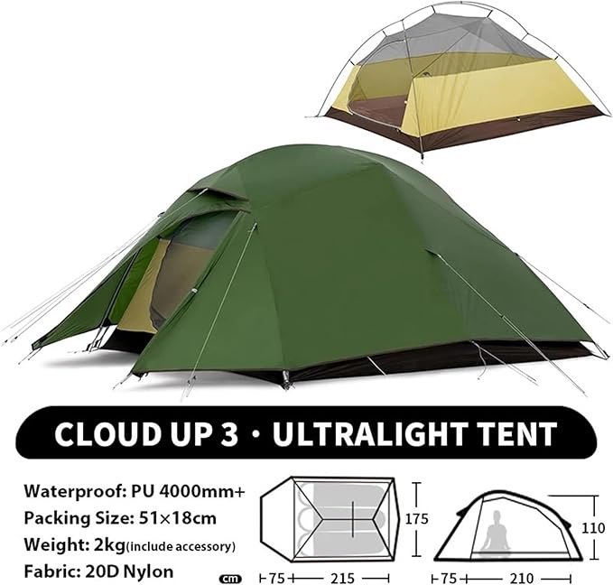 3 Person Camping Tent Ultralight Waterproof Trekking Tents Hiking Backpacking Shelter Travel