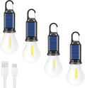 Solar Light Bulb for Outdoor, Portable Waterproof Tent Lights with Clip Hook, Rechargeable Outdoor Solar Light for Camping, Backpacking, Emergency, 4 Pack