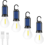 Solar Light Bulb for Outdoor, Portable Waterproof Tent Lights with Clip Hook, Rechargeable Outdoor Solar Light for Camping, Backpacking, Emergency, 4 Pack