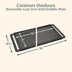 Cuisinart Reversible Cast Iron Grill/Griddle Plate, 15.75” x 9” Pre-Seasoned Cooking Surface with Flat and Ribbed Sides, Stovetop Griddle for Electric Ranges, Use on Stove, Campfire, or Gas Grill