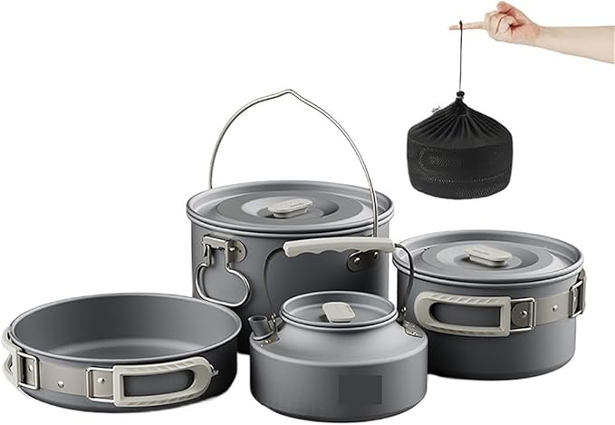 Portable Camping Cookware Kit with Frying Pan, Kettle and Foldable Tableware for Outdoor Kitchen and Picnic