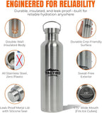 Tactiko Survival 1000ml / 34 oz Insulated Stainless Steel Wide Mouth Water Bottle, Double Wall Insulation - Leakproof, BPA-Free with Cleaning Brush for Camping, Hiking, Outdoor Prep