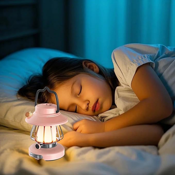 Kids Lantern with 3 Color Light & USB-C Rechargeable, Dimmable Camping Night Light for Children, Safe & Durable ABS Plastic Toddler Flashlight for Bedroom, Tent, Emergency (Pink)