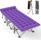 ZENPETIO 28In Folding Camping Cot for Adult, Portable Sleeping Cot with Mattress, Outdoor Heavy Duty Cot Bed for Camp with Carry Bag for Home, Office, Camp, Travel, Vacation-Purple