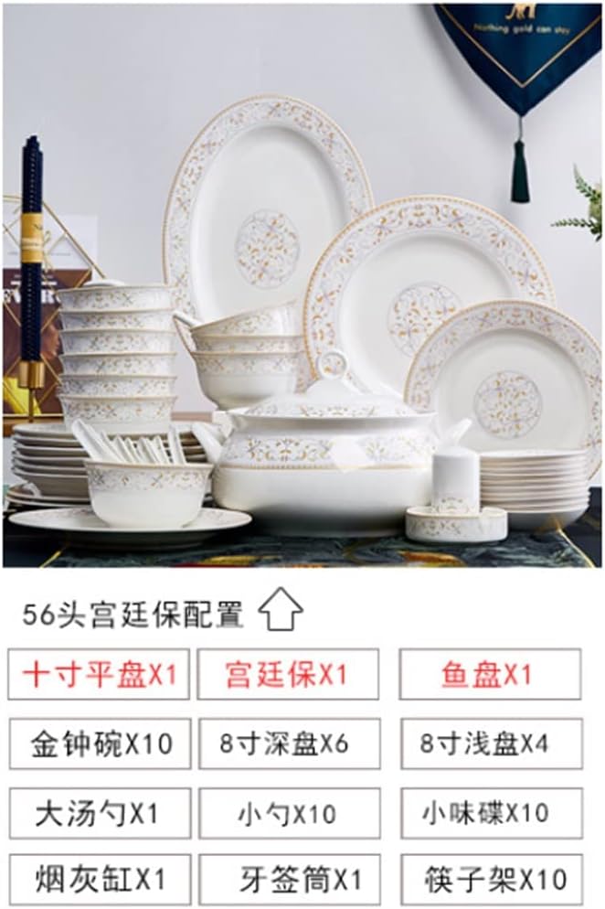Kitchen Tableware Set with 56 Pieces of Household Ceramic Dishes Set with Ceramic Tableware