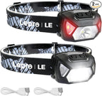 Lepro LE Headlamp Rechargeable, LED Head Lamp with 6 Modes for Camping & Hiking Gear Essentials, IPX4 Waterproof High Lumen Bright Headlight Flashlights with Adjustable Headband, USB Cable Include