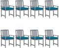 Patio Chairs with Cushions 8 pcs,Bistro Table and Chairs Outdoor,Lounge Chair,Patio Dining Chairs,Camping Chair,for Outdoor Patio, Campsite, or Yard, Solid Acacia Wood Gray