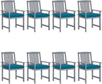 Patio Chairs with Cushions 8 pcs,Bistro Table and Chairs Outdoor,Lounge Chair,Patio Dining Chairs,Camping Chair,for Outdoor Patio, Campsite, or Yard, Solid Acacia Wood Gray