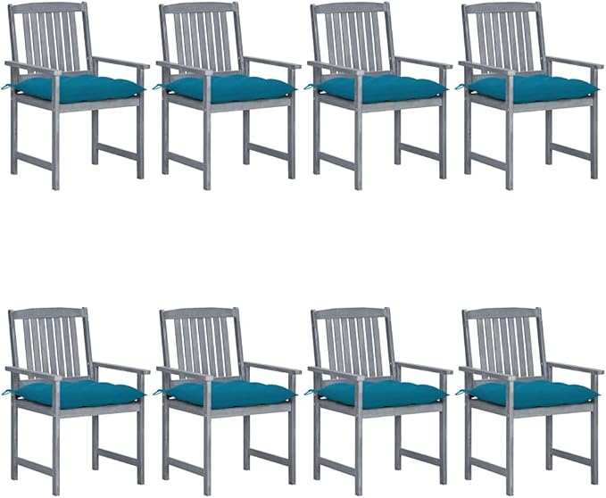 Patio Chairs with Cushions 8 pcs,Bistro Table and Chairs Outdoor,Lounge Chair,Patio Dining Chairs,Camping Chair,for Outdoor Patio, Campsite, or Yard, Solid Acacia Wood Gray