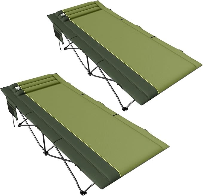 TIMBER RIDGE Extra Wide Heavy Duty Camping Cot for Adult, Easy Set Up Oversized Sleeping Cot with Carry Bag for Camping, Travel and Outdoors, Support up to 450lbs, Green, 2 Pack