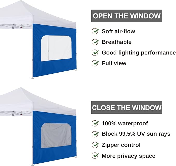 COOSHADE Instant SunWall 10x10 SideWall for Pop up Canopy Tent, 1 Pack Sidewall with Mesh Window Only, Blue