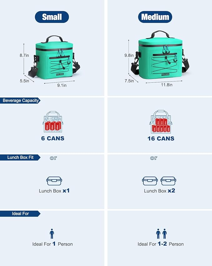 Cooler Bag, 7/16/30 Can Soft Sided Small Portable Insulated Cooling Pack, Everyday Lunch Cooler, Leakproof Ice Chest for Beach, Camping, Travel, Picnic