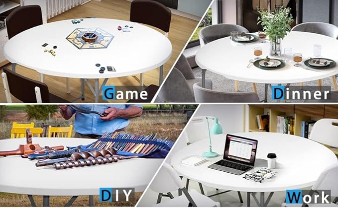 4.5FT Round Table, Round Folding Table 54 inches, Bifold Round Table, Plastic Dining Table, Event Commercial Table for Wedding, Party, Garden, Patio