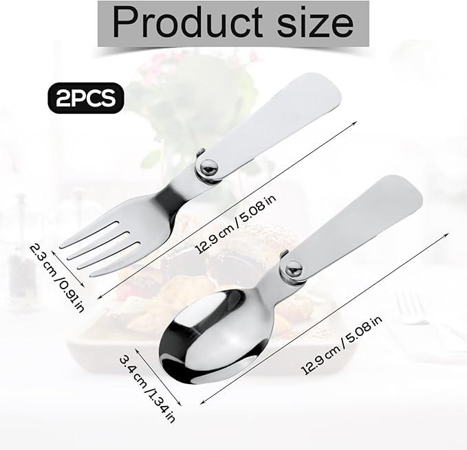 Spoon Fork for THERMOS FUNTAINER Food Jar 10 Oz, Multifunctional Tableware Set Folding Spoon and Fork Replacement Foldable Metal Serving for Hot Food Lunch Picnic Travel Outdoor