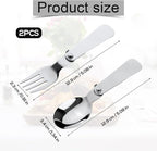 Spoon Fork for THERMOS FUNTAINER Food Jar 10 Oz, Multifunctional Tableware Set Folding Spoon and Fork Replacement Foldable Metal Serving for Hot Food Lunch Picnic Travel Outdoor