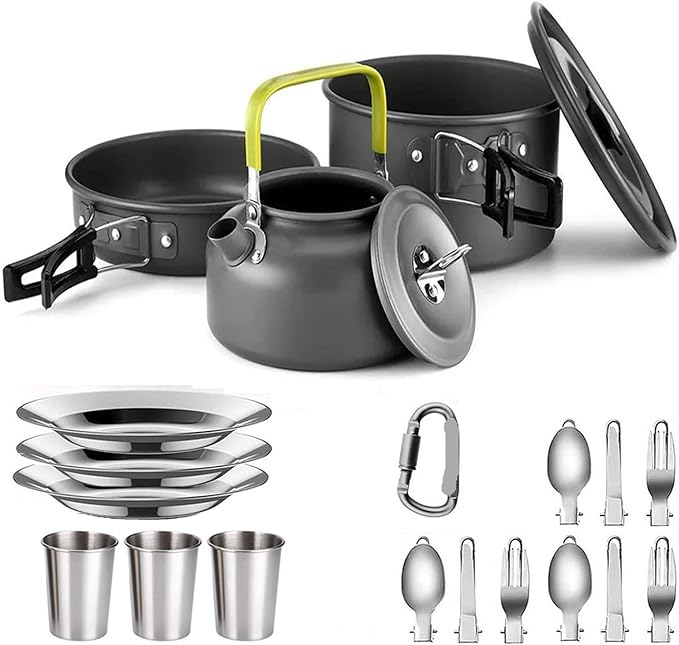 Compatible for Camping Cooking Set Cookware Travel Tableware Outdoor Picnic Teapot for 2-3 Peaple Non-Stick Pots Assorted Sets