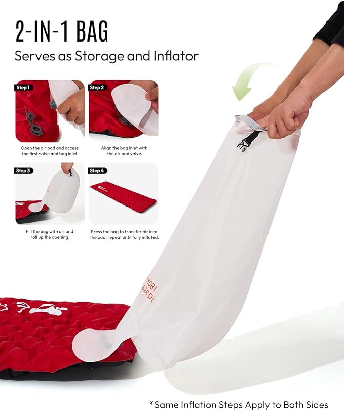 MOBI GARDEN Gennye Insulated Sleeping Pad for Backpacking - R-Value 6.5 Cold Weather Camping Mat, Double Chamber Safety Inflatable Air Mattress, 3.5" Thick, Quiet 40D Ripstop Nylon